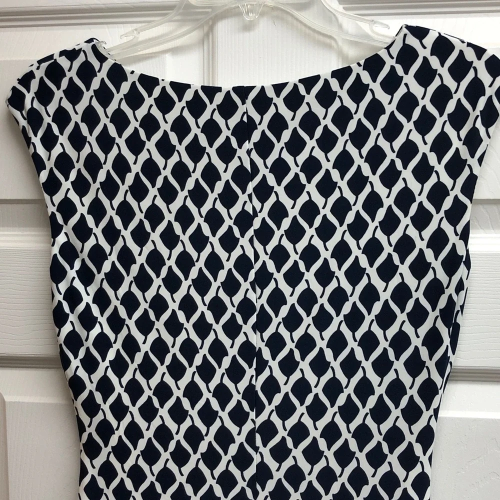Lauren Ralph Lauren Navy and White Geometric Midi Dress